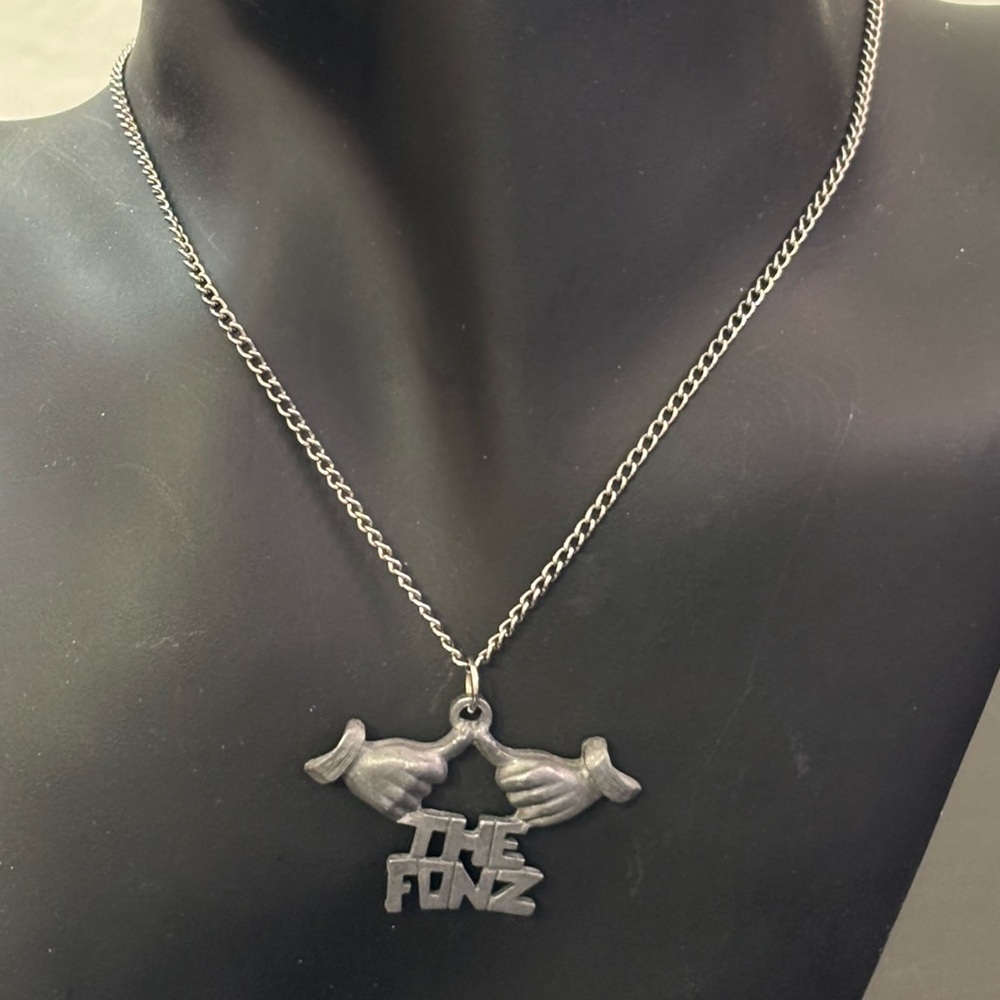 Vintage ‘The Fonz’ Thumbs Up Pewter-Tone Pendant Necklace